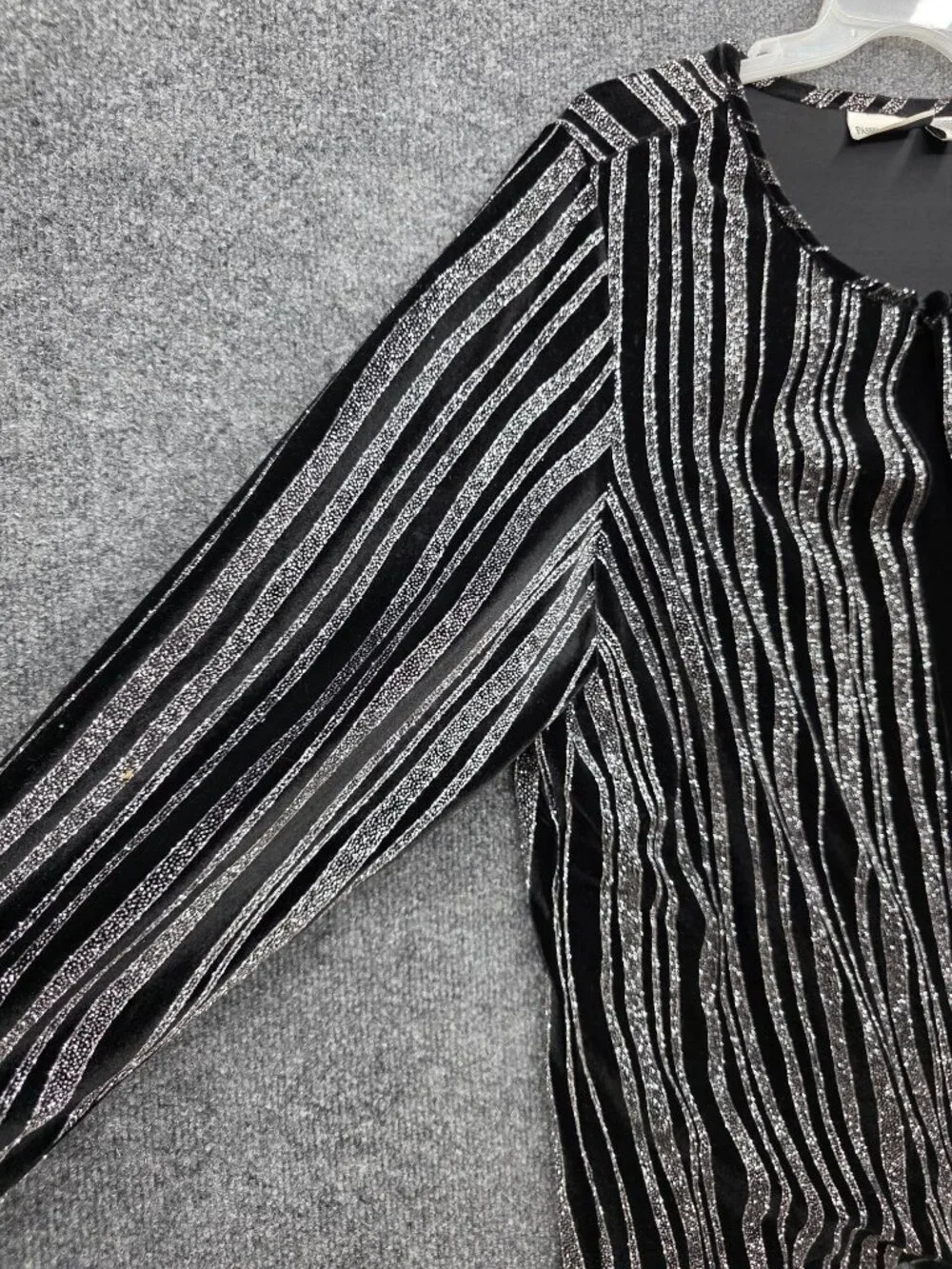 Vintage Fashion Bug Silver Glitter Stripe Cardigan 22/24W Black Disco Glam Party